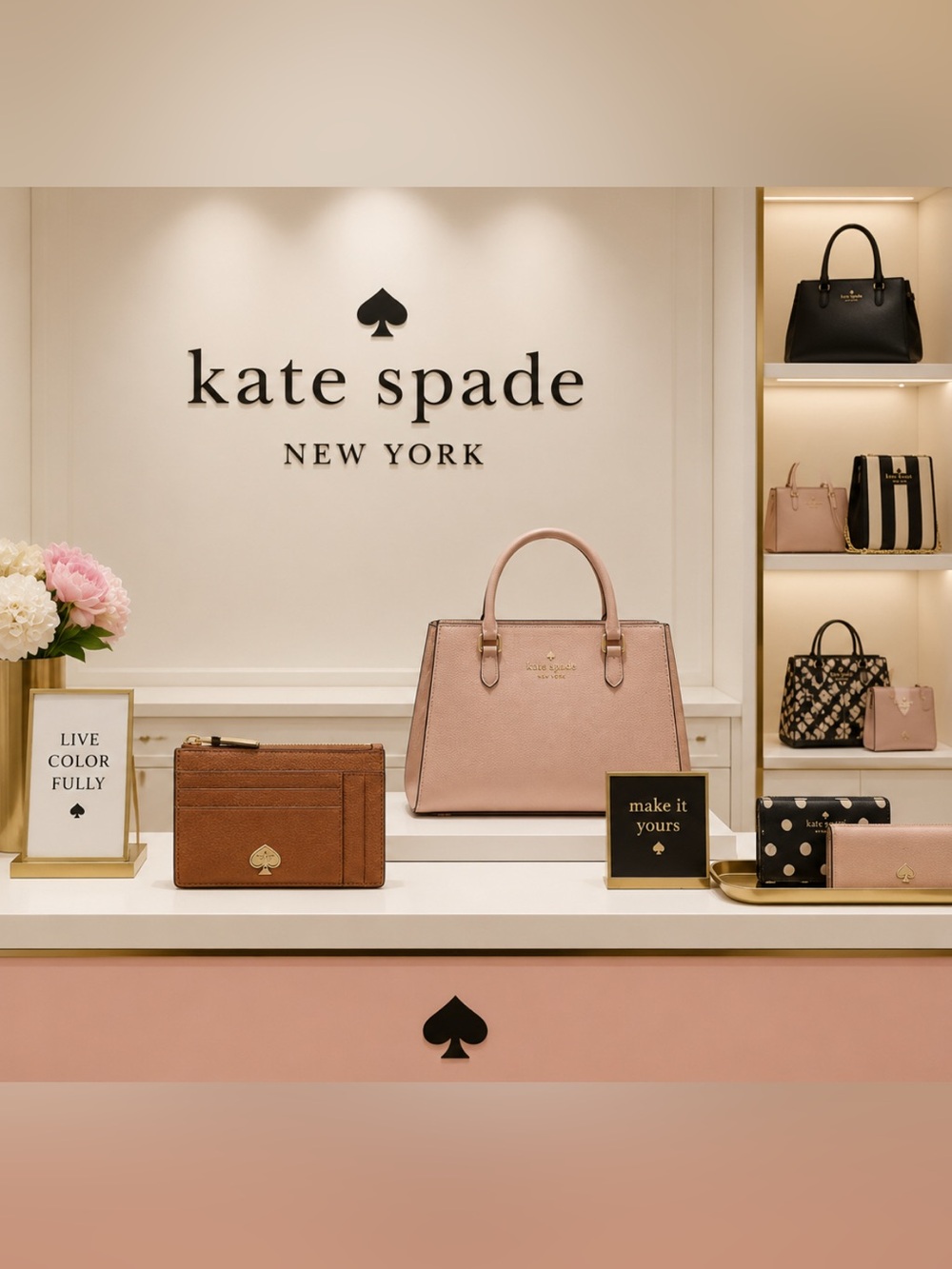 kate spade Brown Pebbled Leather Card Case with Gold Spade Accent NWT